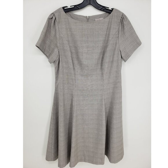 3/$25 H&M Glen Plaid Fit & Flare Dress 14 Short Sleeves Career Work Gray - Picture 1 of 11